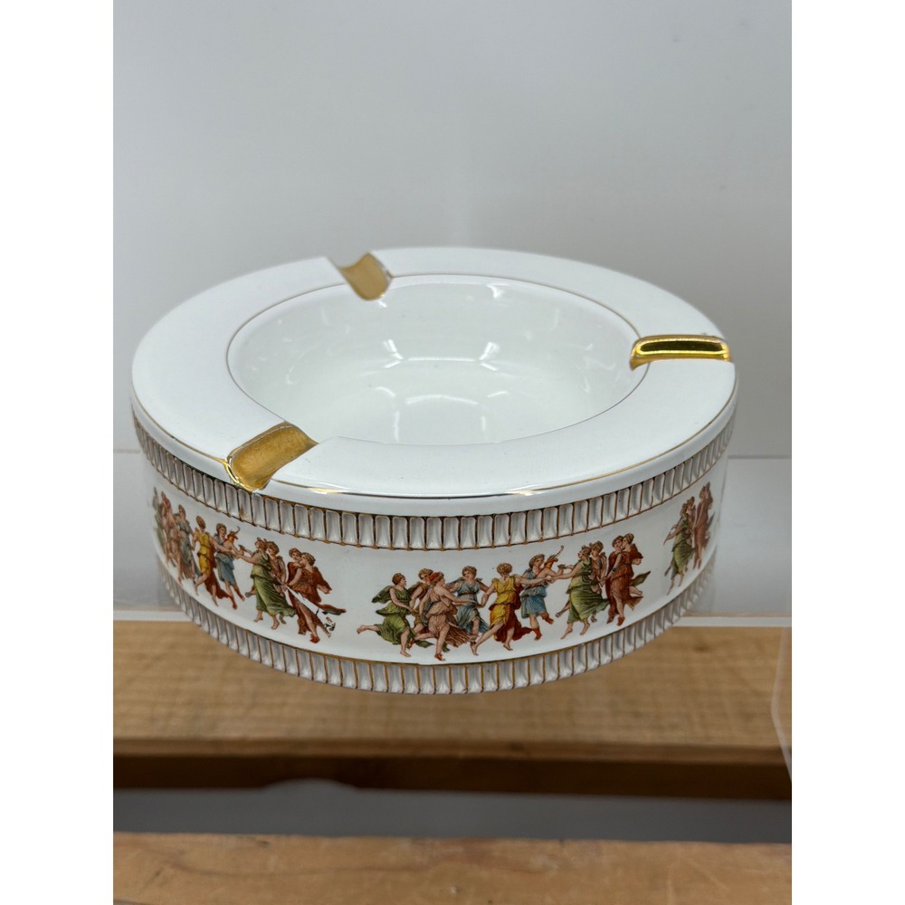 Vintage J.B. Arts Italy Ceramic Ashtray Grecian Roman Dance Gold Trim 193/22
